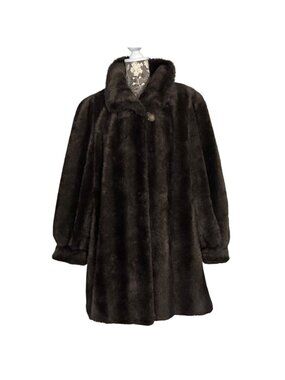 Vintage Blair Womens Faux Fur Mid-Length Mod Coat Dark Brown XLG